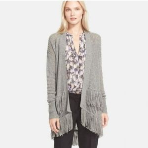 Rebecca Taylor Knit Fringe Cardigan Cashmere Blend Sweater in Gray Size M